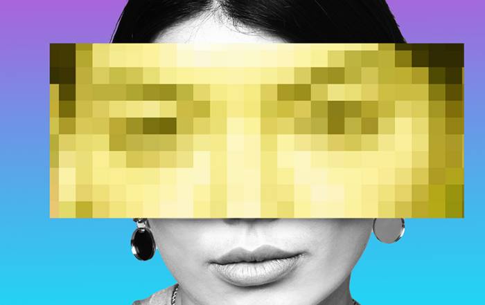Portrait of person with pixelated eyes