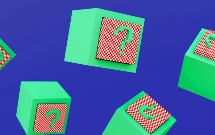 3d render of orange and green question mark cubes