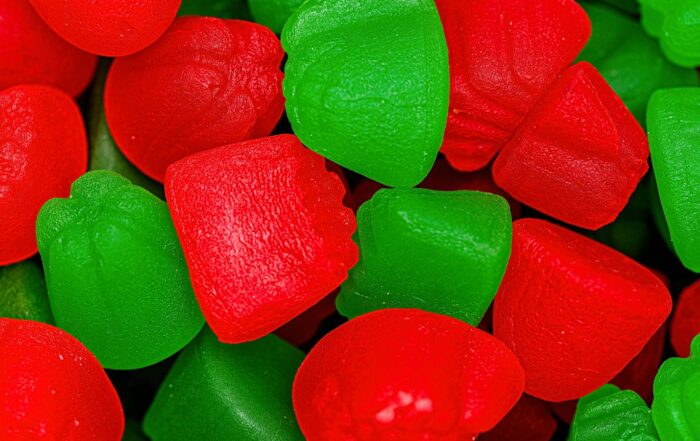 Assorted red and green gummy candies