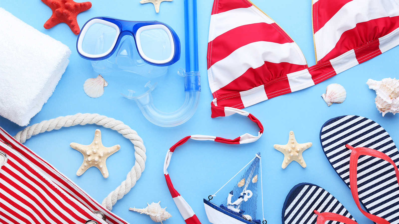 Red, white and blue beach essentials