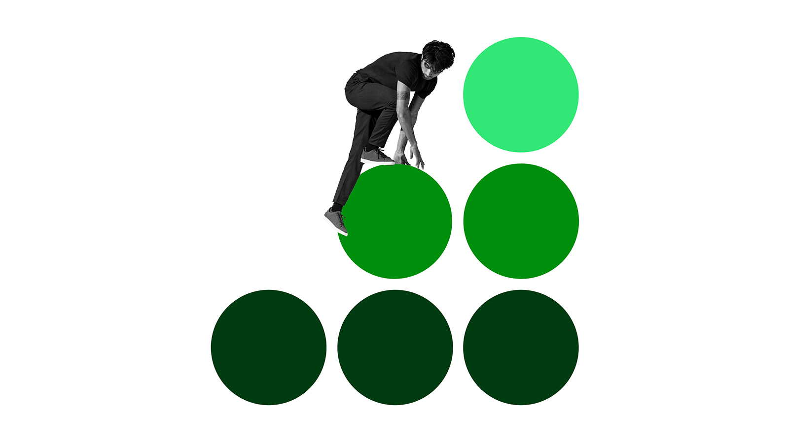 Person climbing up stack of circles