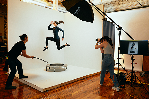 Motion photo shoot of person leaping