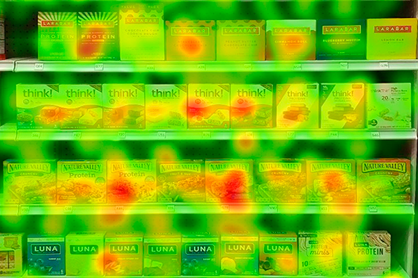 Eye tracking heat map of nutrition bar brands