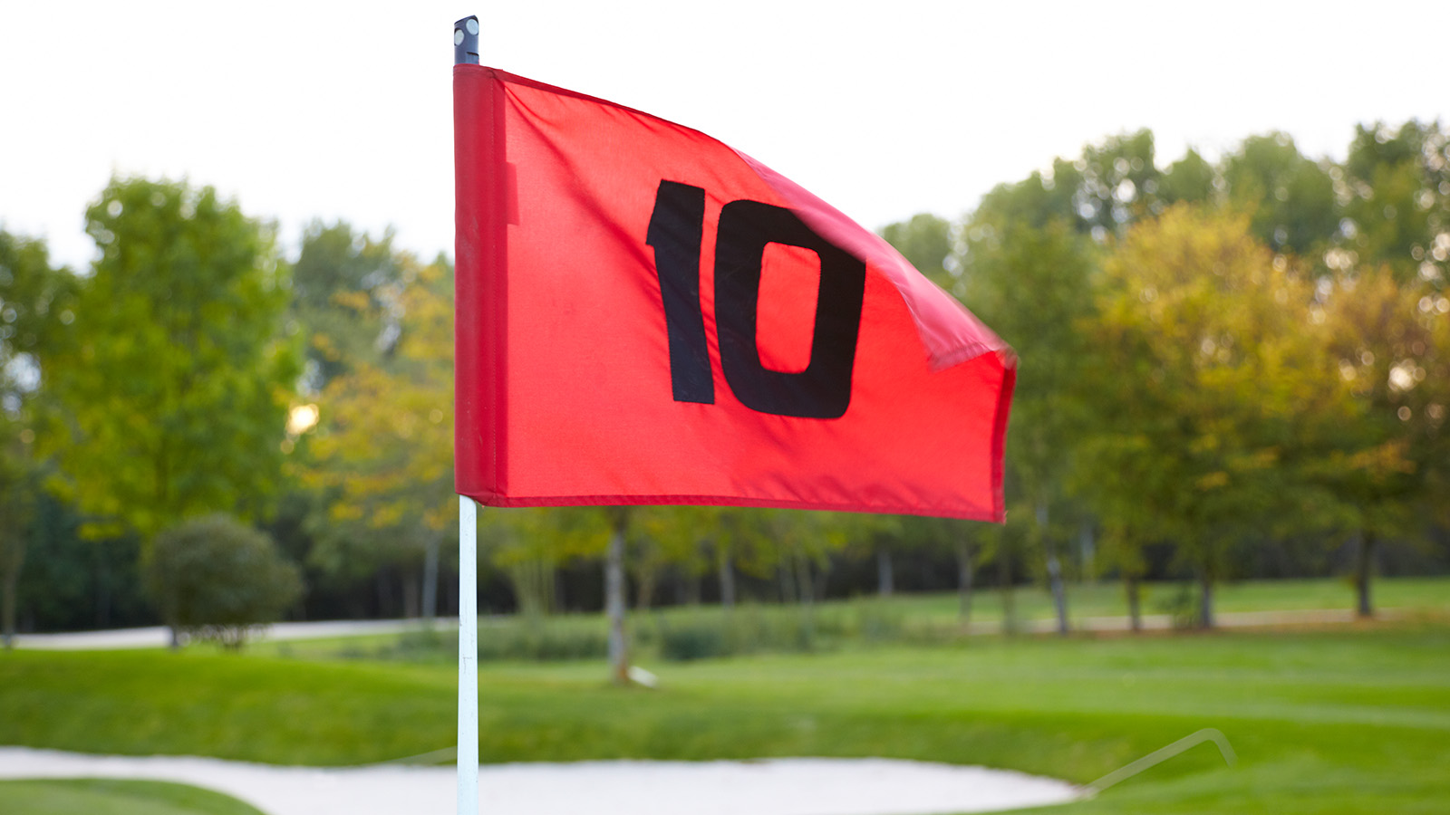 Number 10 on golf hole flag