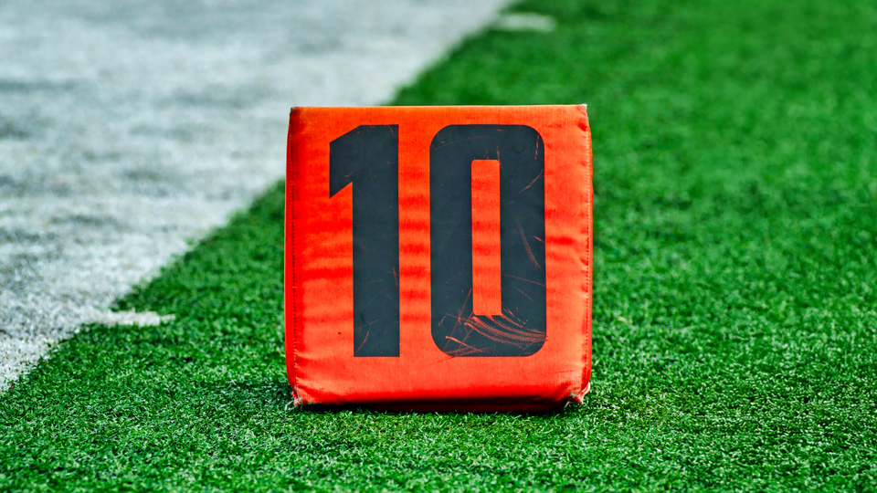 American football 10 yard marker on artificial turf